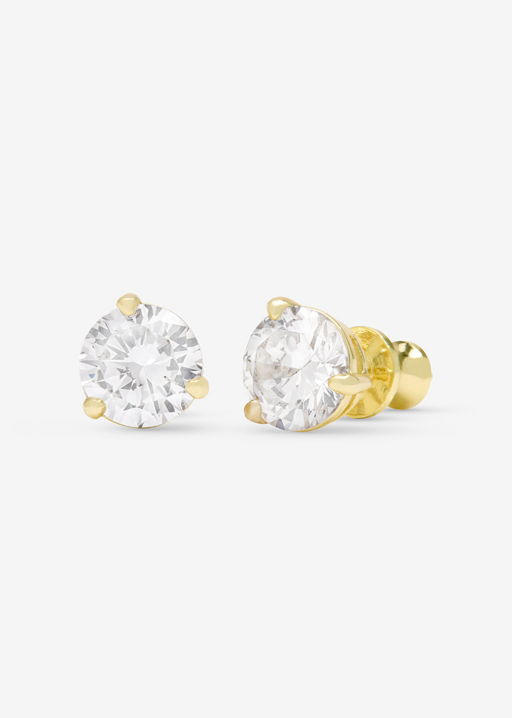 Women's round diamond stud gold earrings