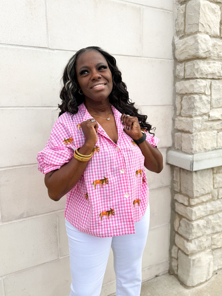 Sister Mary Gingham Donkey Top