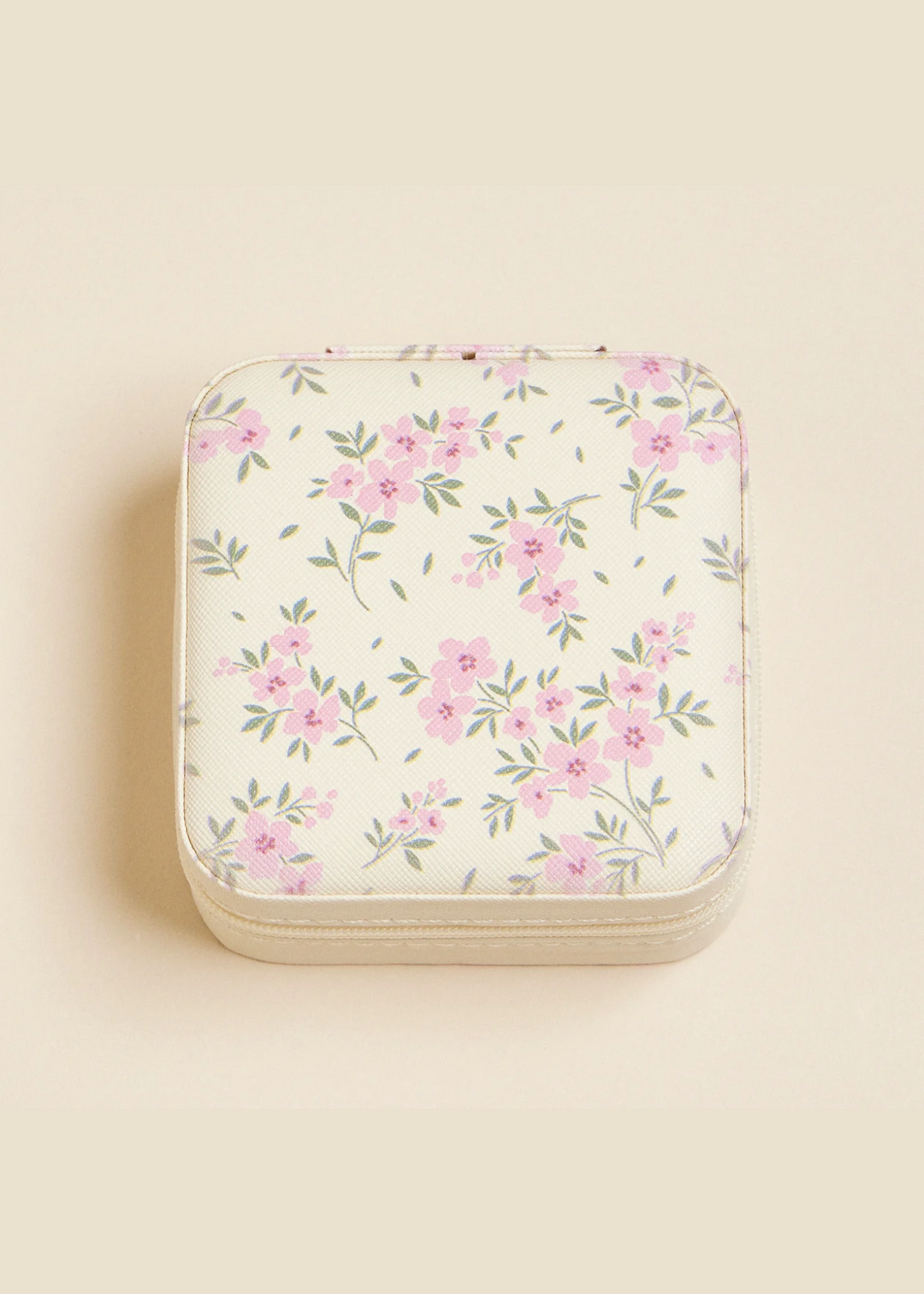 Pink Flower Pattern Travel Jewelry Box