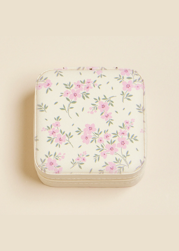 Pink Flower Pattern Travel Jewelry Box