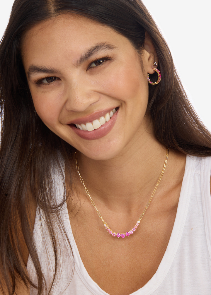 Melinda Maria Not Your Basic Graduated Ombre Samantha Tennis Necklace - Gold/Pink Sapphire Ombre