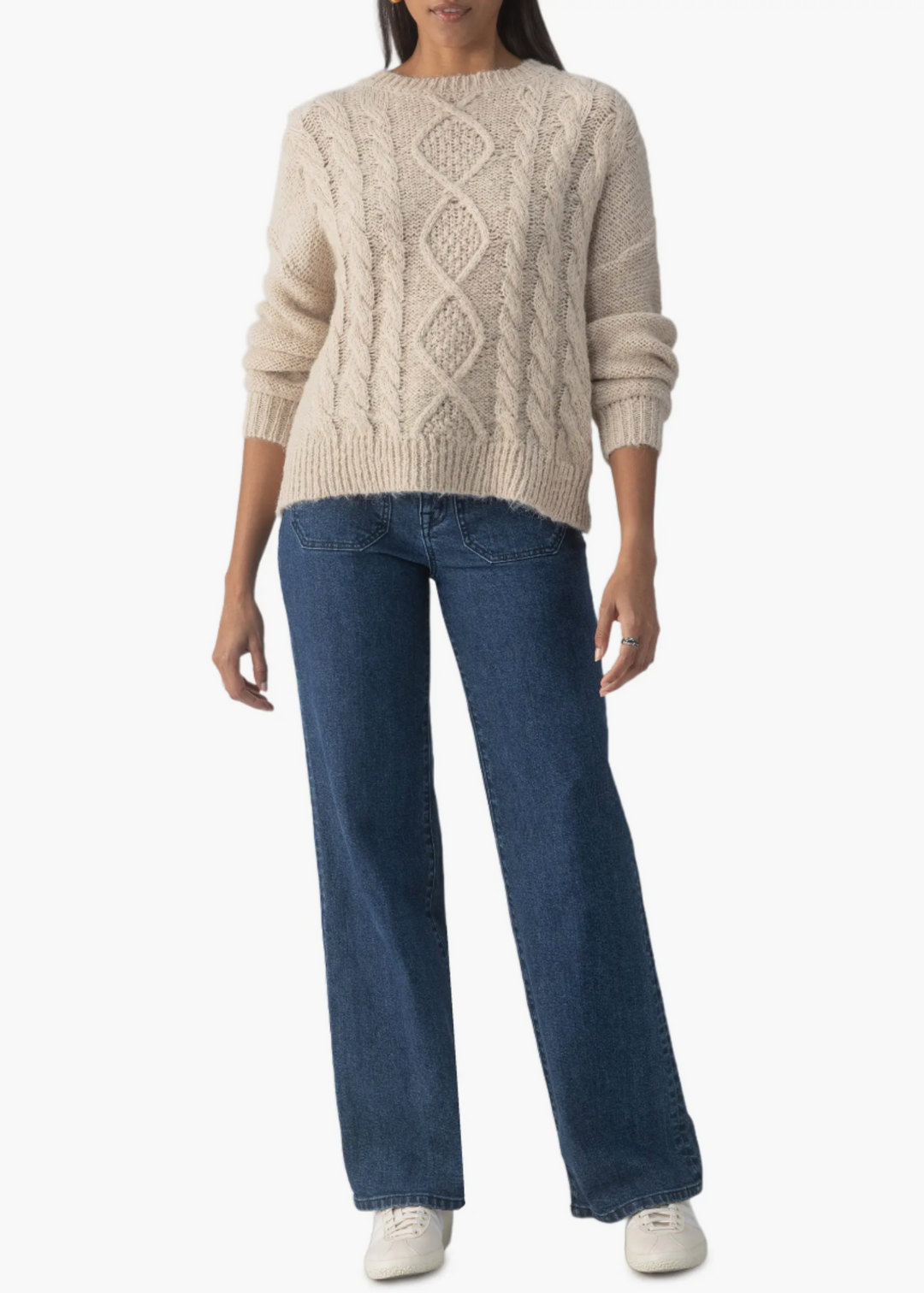 Sanctuary Clothing Cozy Cable Crew Sweater in Frosted Almond