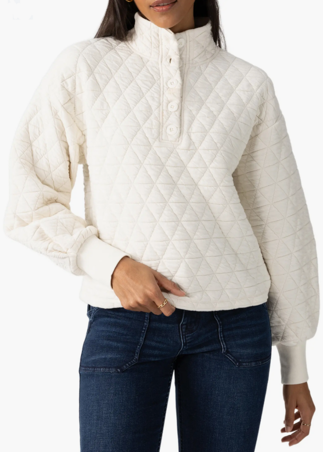 Sanctuary Clothing Quilted Button Up Popover in Chalk