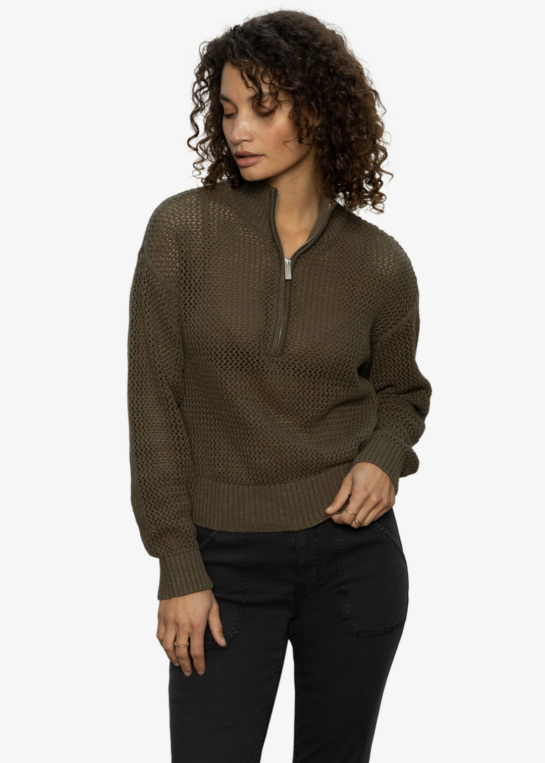 Sanctuary Clothing Open Knit Half Zip