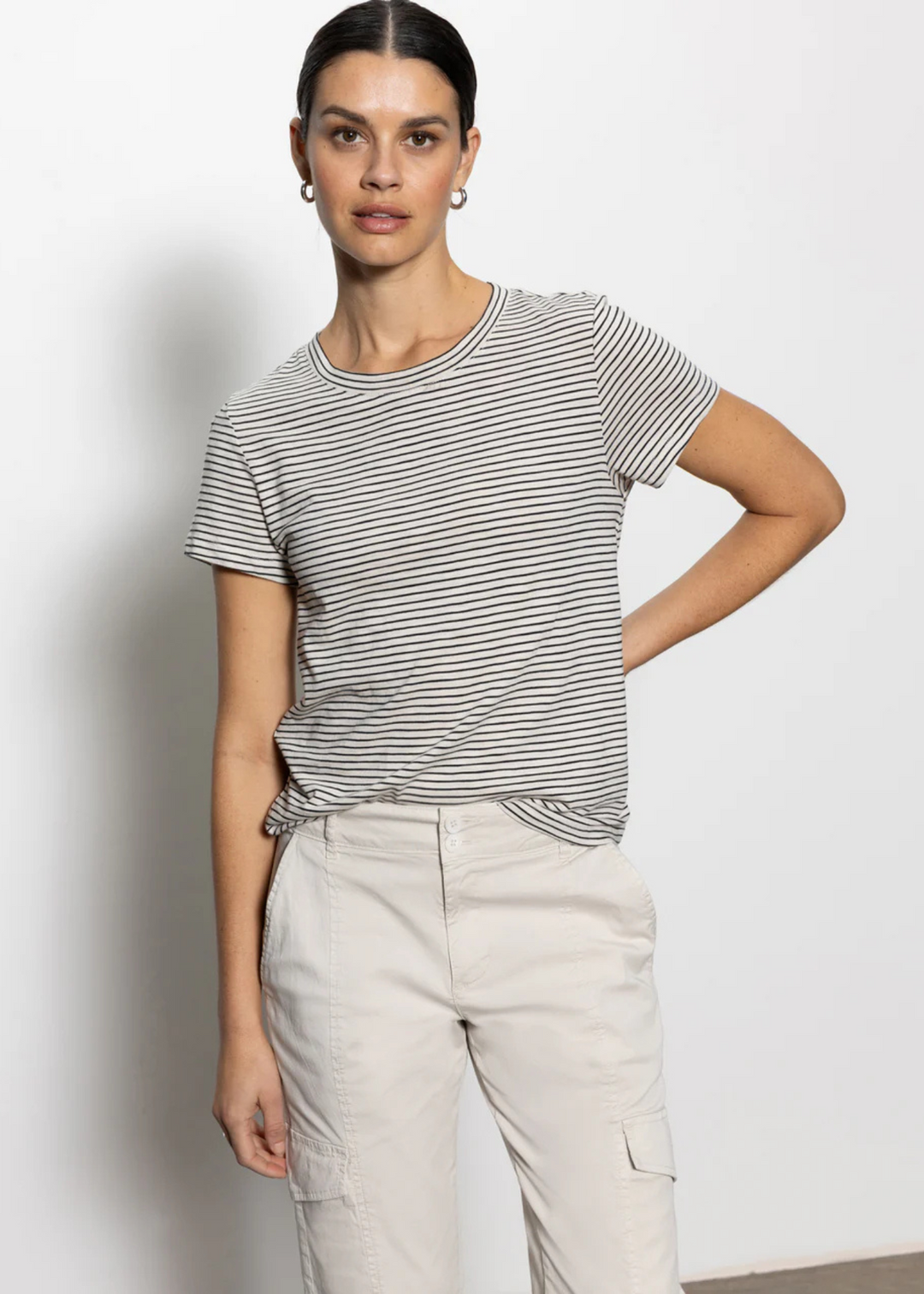 Sanctuary Clothing The Perfect Tee in Pumice Stone/Black Stripe