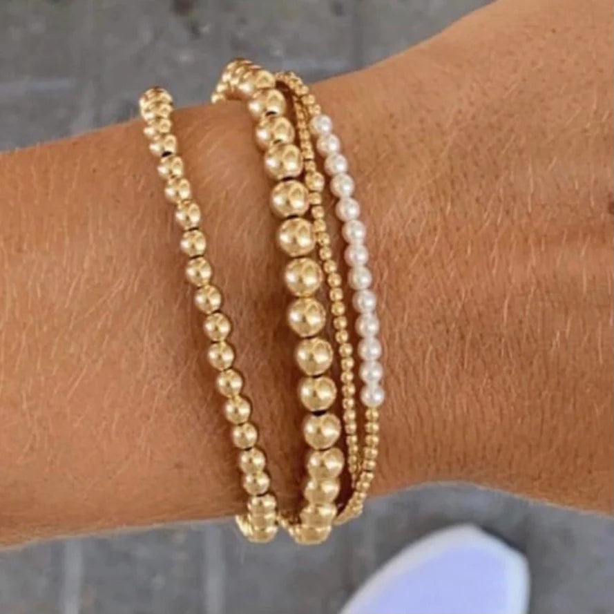 Classic Gold Beaded Bliss 3mm Bead Bracelet - 6mm Pearl