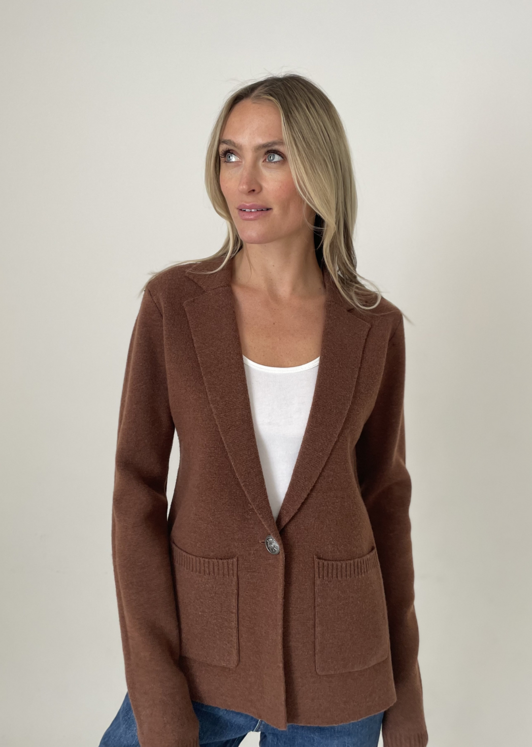 Six Fifty Paloma Oversized Knitted Blazer in Brown