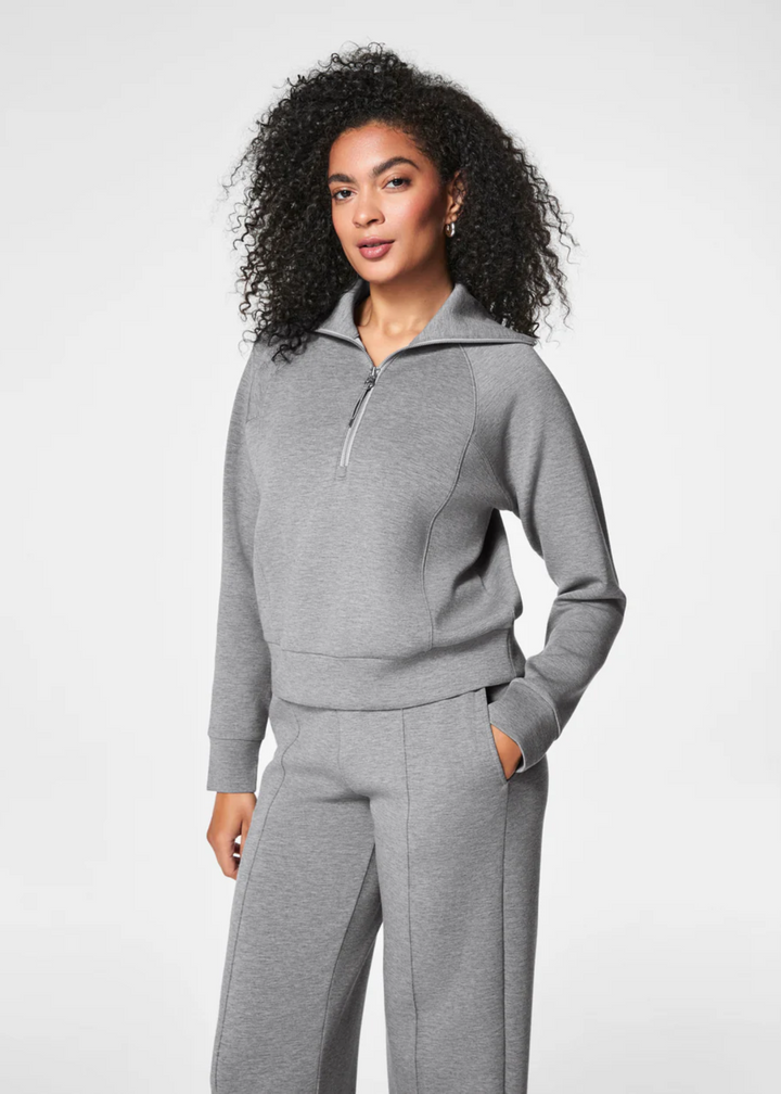 Spanx AirEssentials Half Zip Top in Medium Grey Heather