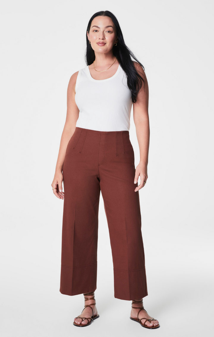 Spanx Stretch Twill Cropped Wide Leg Pant - Hickory