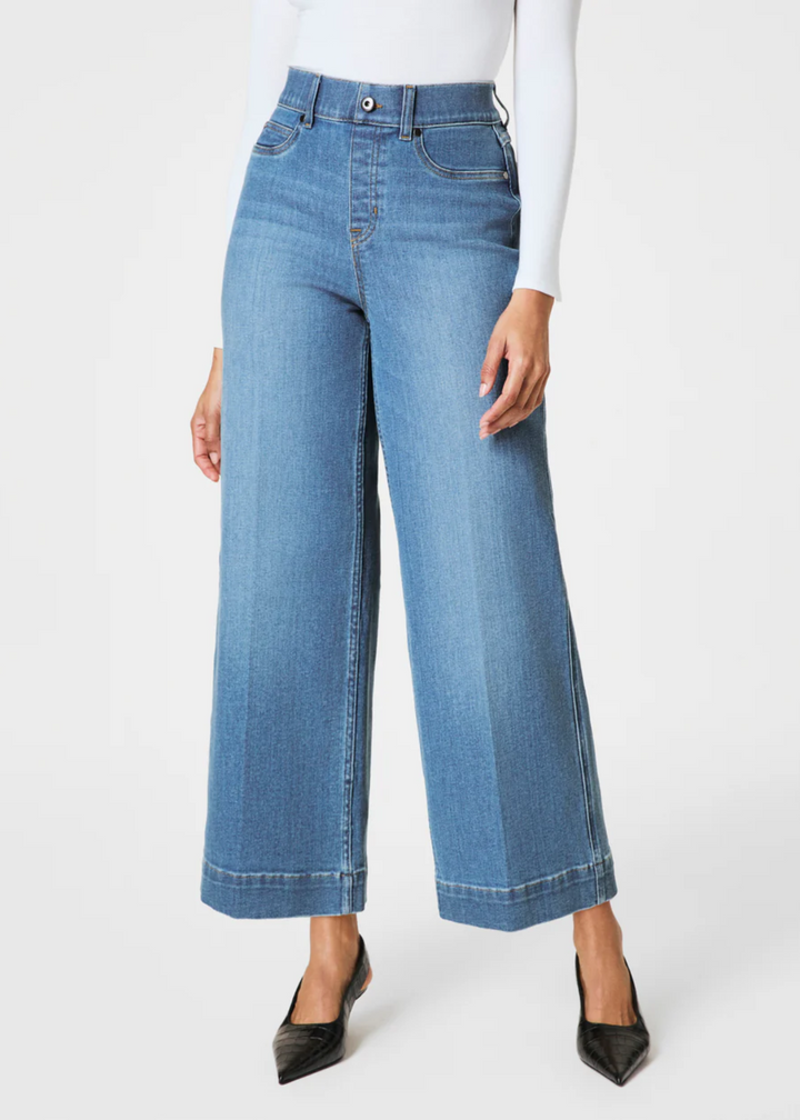 Spanx Pull-On Cropped Wide Leg Jean - Stonewashed Blue