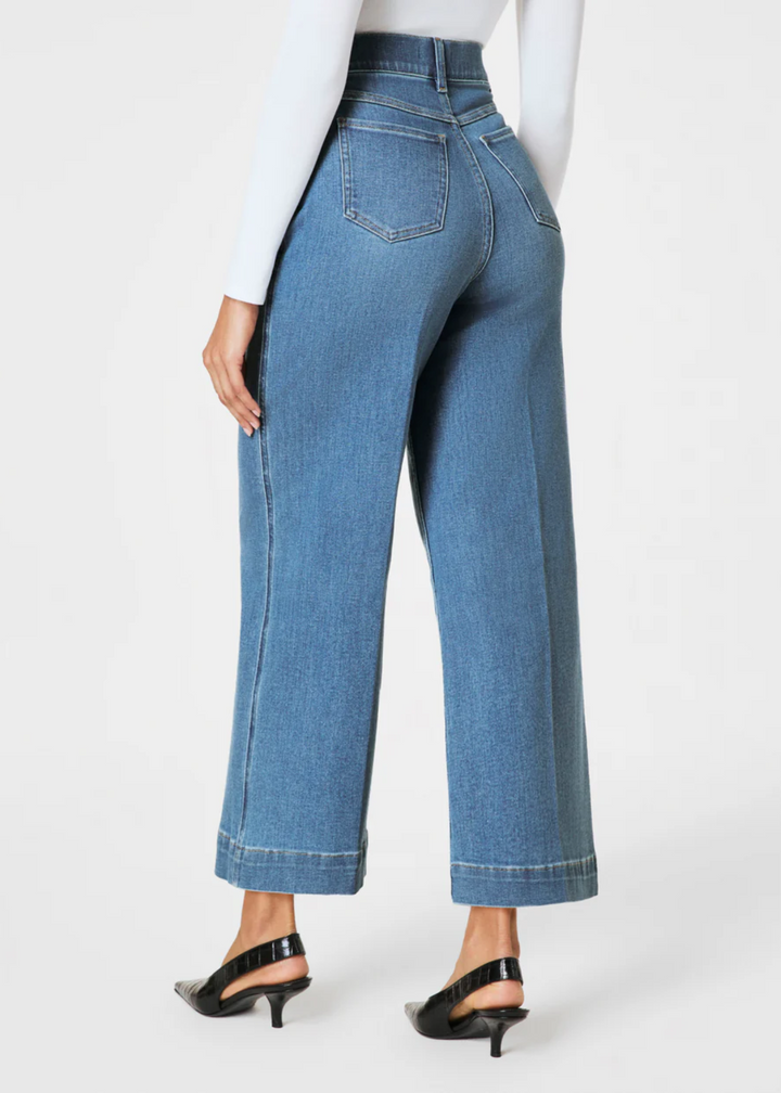 Spanx Pull-On Cropped Wide Leg Jean - Stonewashed Blue