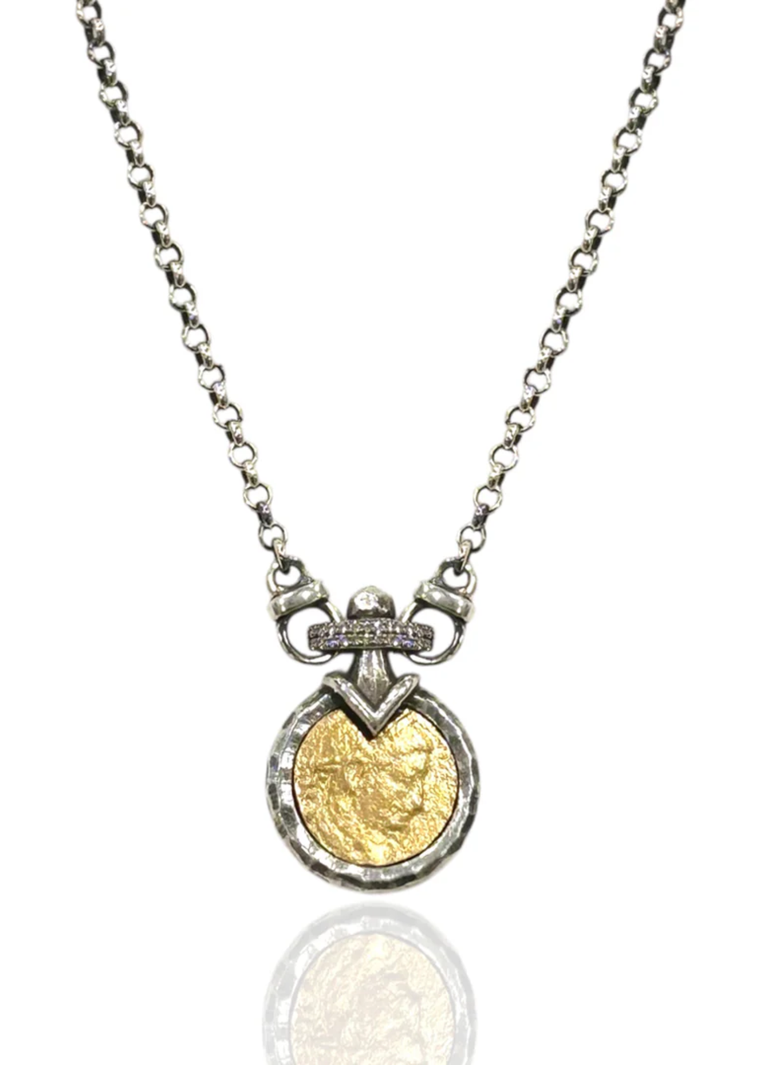 Vintage silver chain necklace with a gold coin