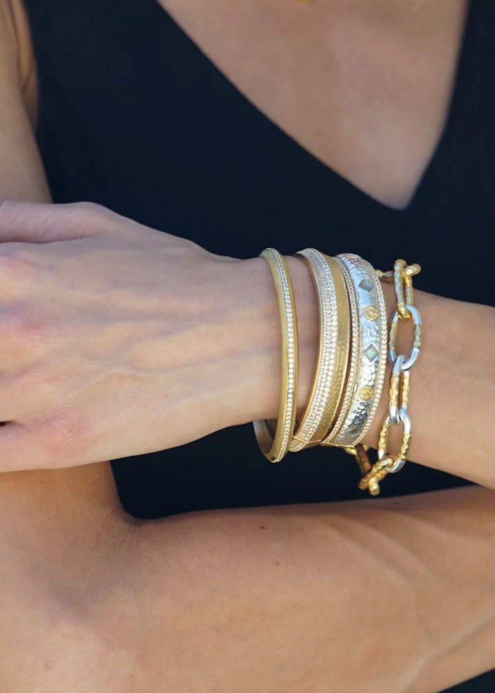 Tat2 Designs Gold & Satin Silver Labradorite Mota Coin Bangle