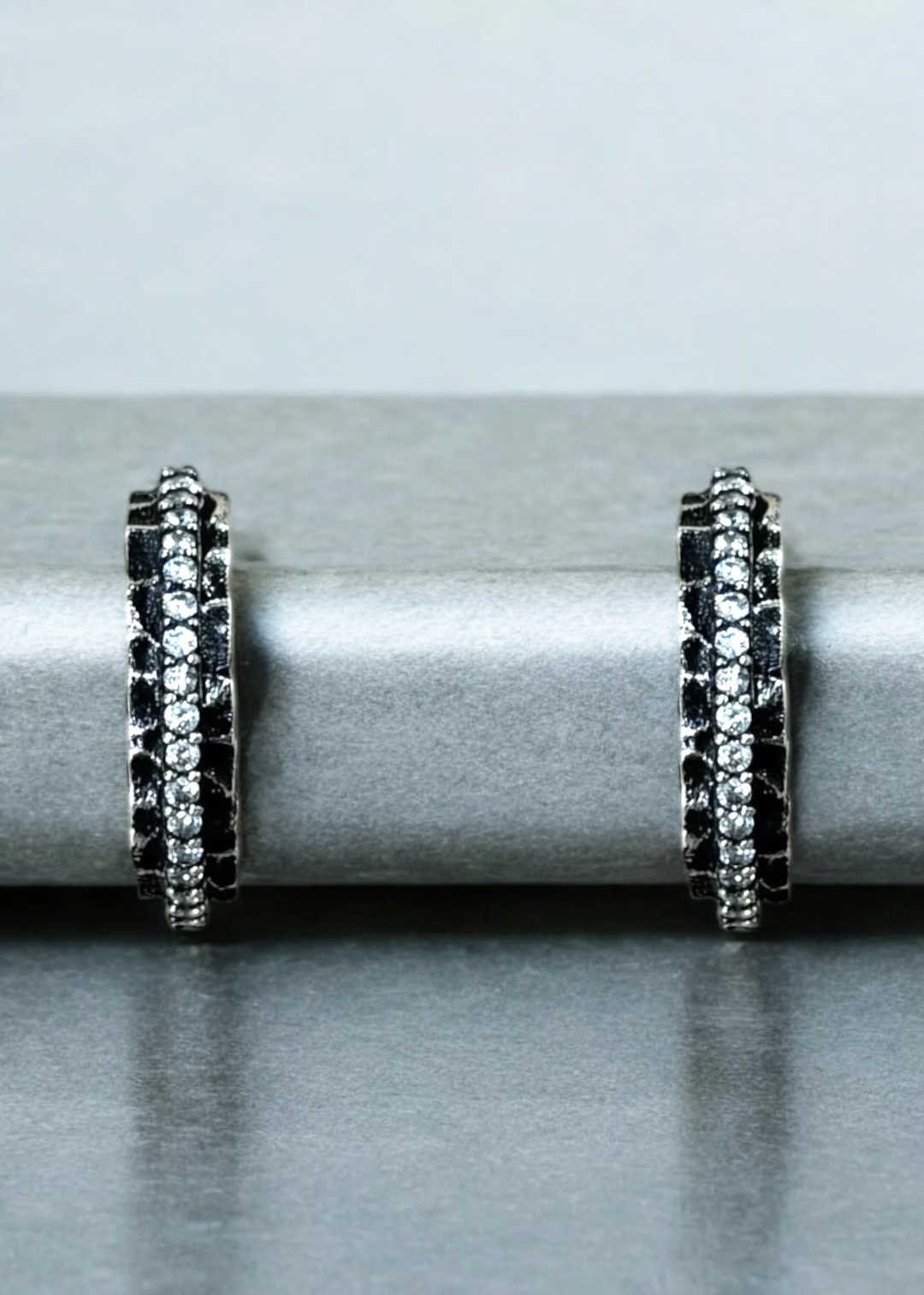 Tat2 Designs Vintage Silver Mini Egy Crystal Thin Hoops