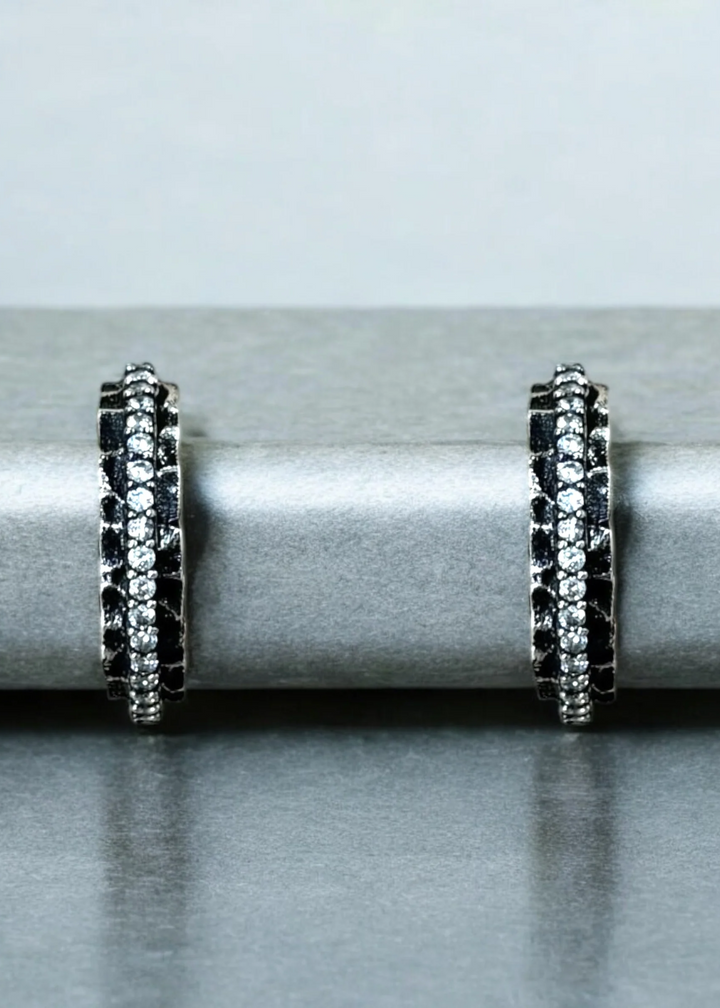 Tat2 Designs Vintage Silver Mini Egy Crystal Thin Hoops