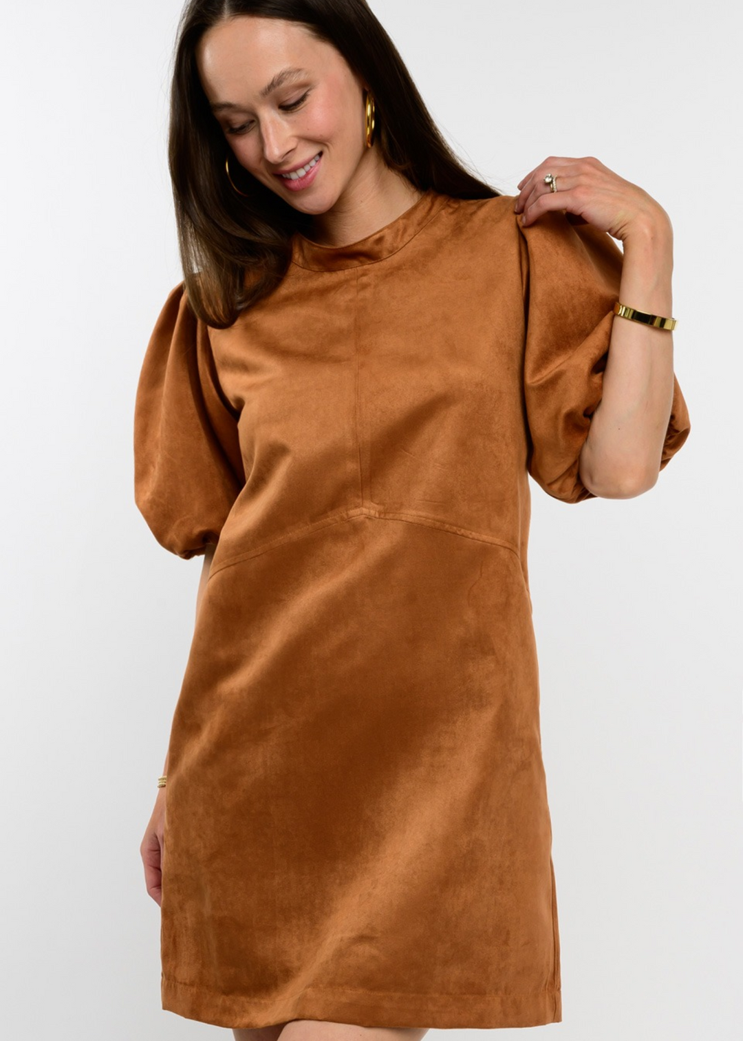 Uncle Frank Marigold Puff Sleeve Dress in Camel