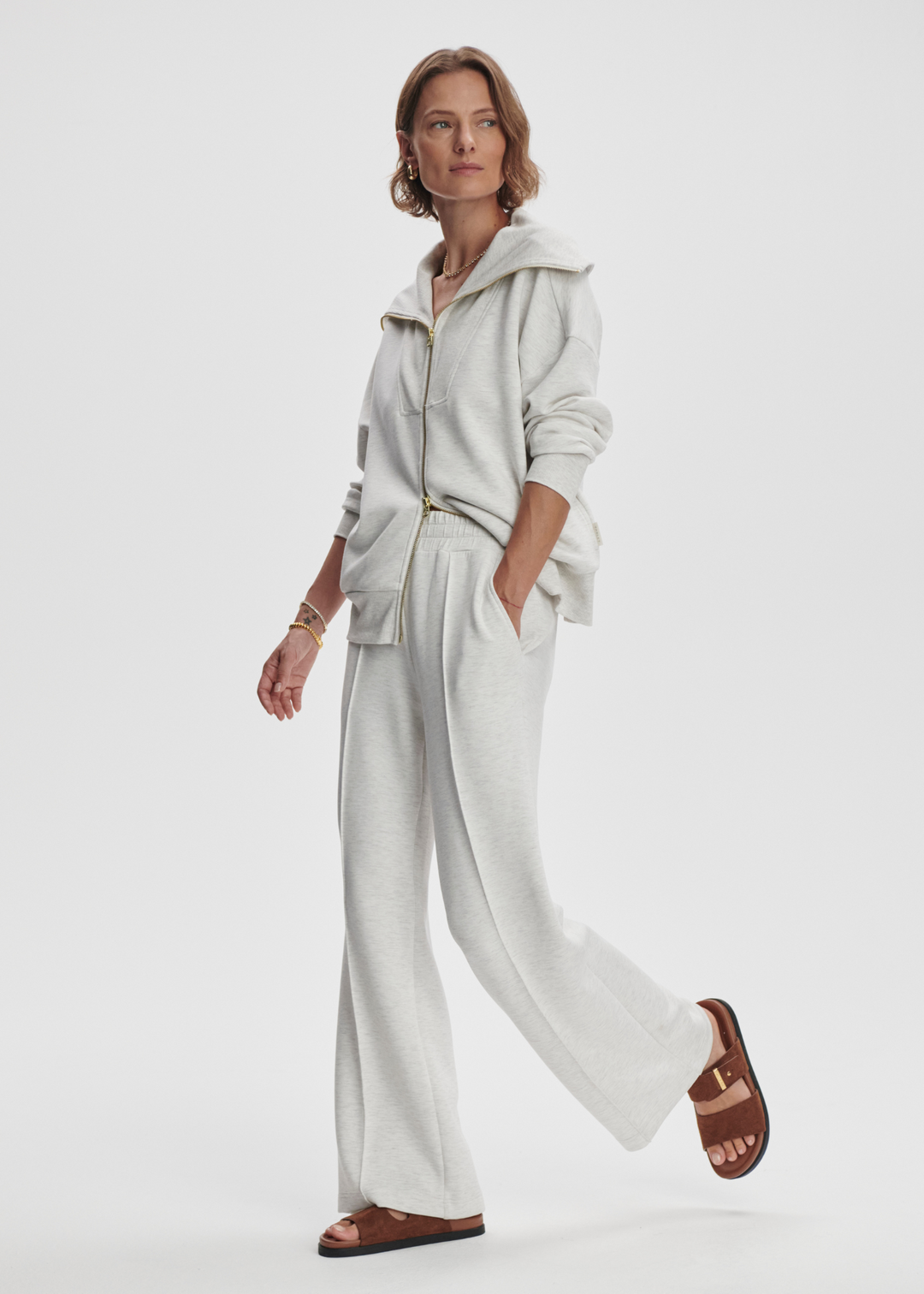 Varley The Wide Leg Pant - Ivory Marl