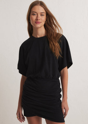 lightweight t shirt fabric ruched short sleeve mini dress