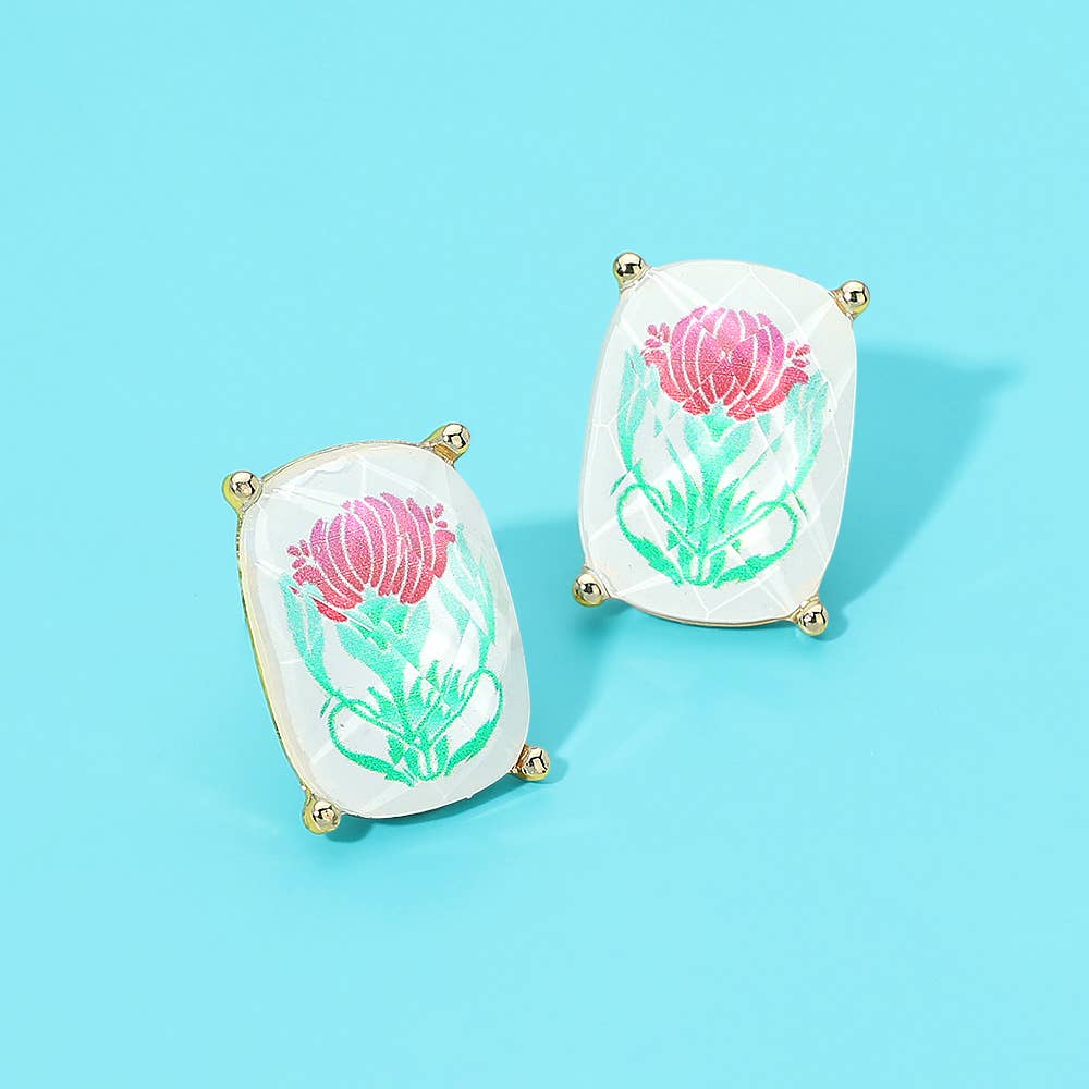 Rectangular Mahjong Tile Cluster Stud Earrings - 6