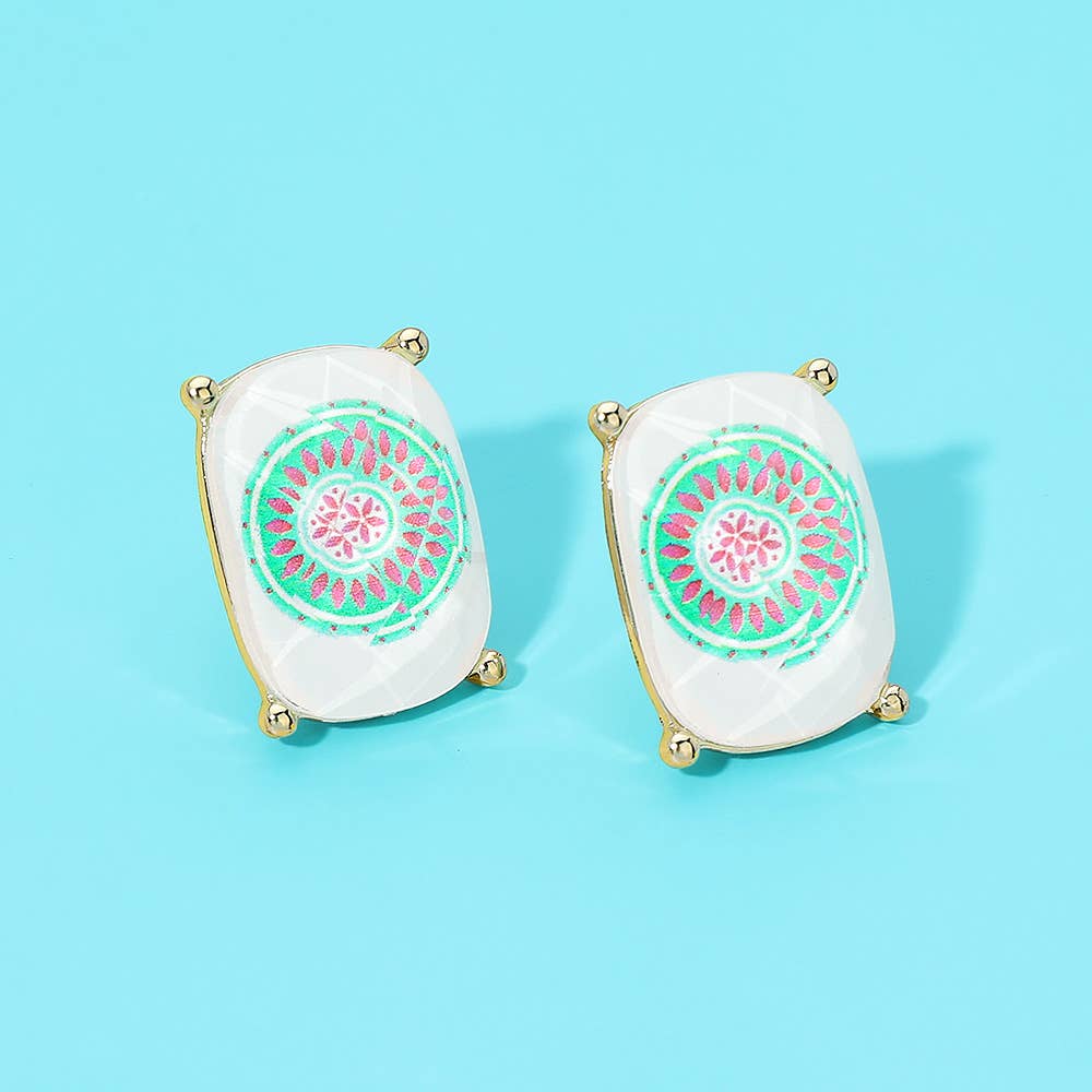 Rectangular Mahjong Tile Cluster Stud Earrings - 4