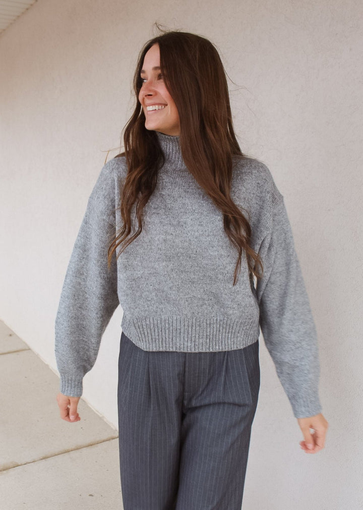 ASTR The Label Fiala Mock Neck Sweater in Heather Grey