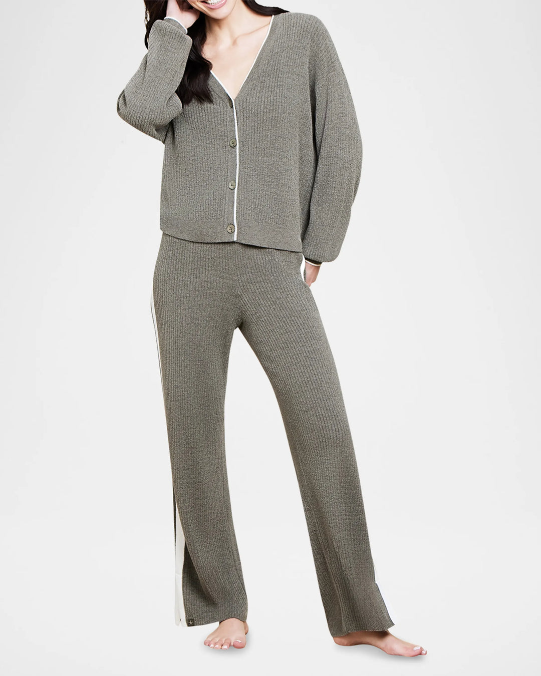 Barefoot Dreams CozyChic Ultra Lite Contrast Ribbed Cardigan