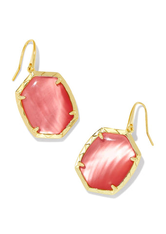 Daphne Drop Earrings - Gold/Coral Pink Mother of Pearl