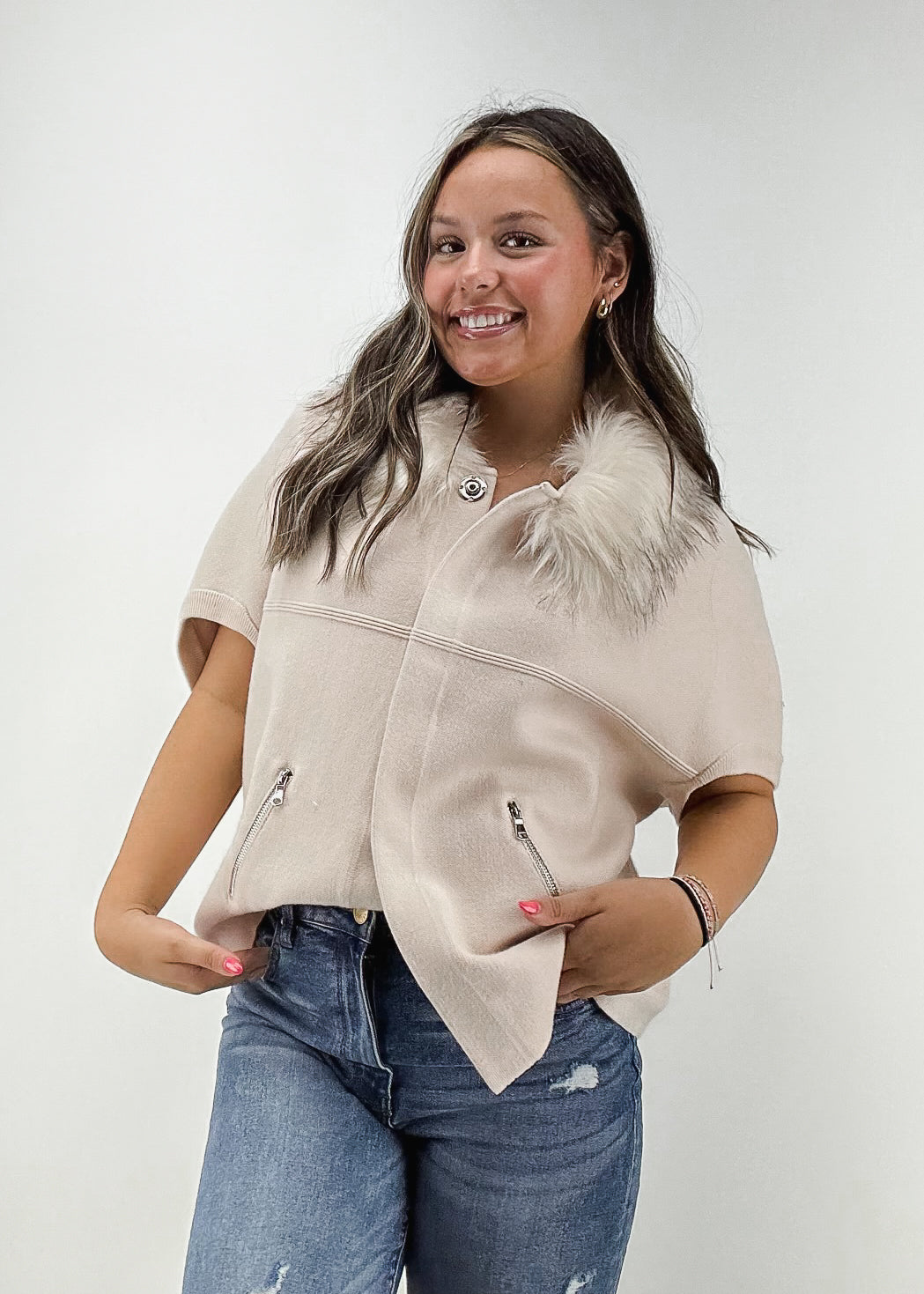 Emilee Faux Fur Trim Cardigan