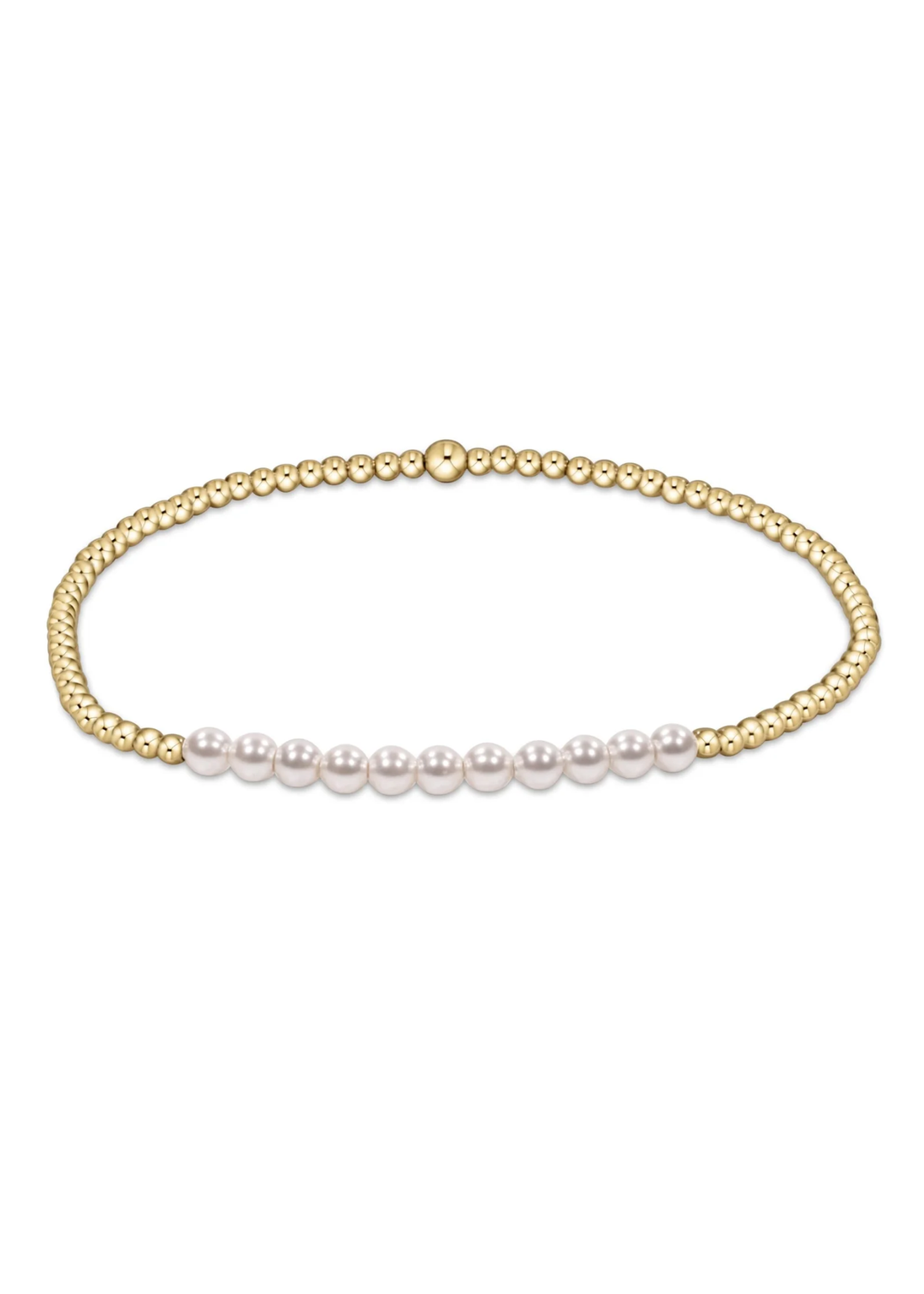 Gold and pearl beaded bracelet on a white background