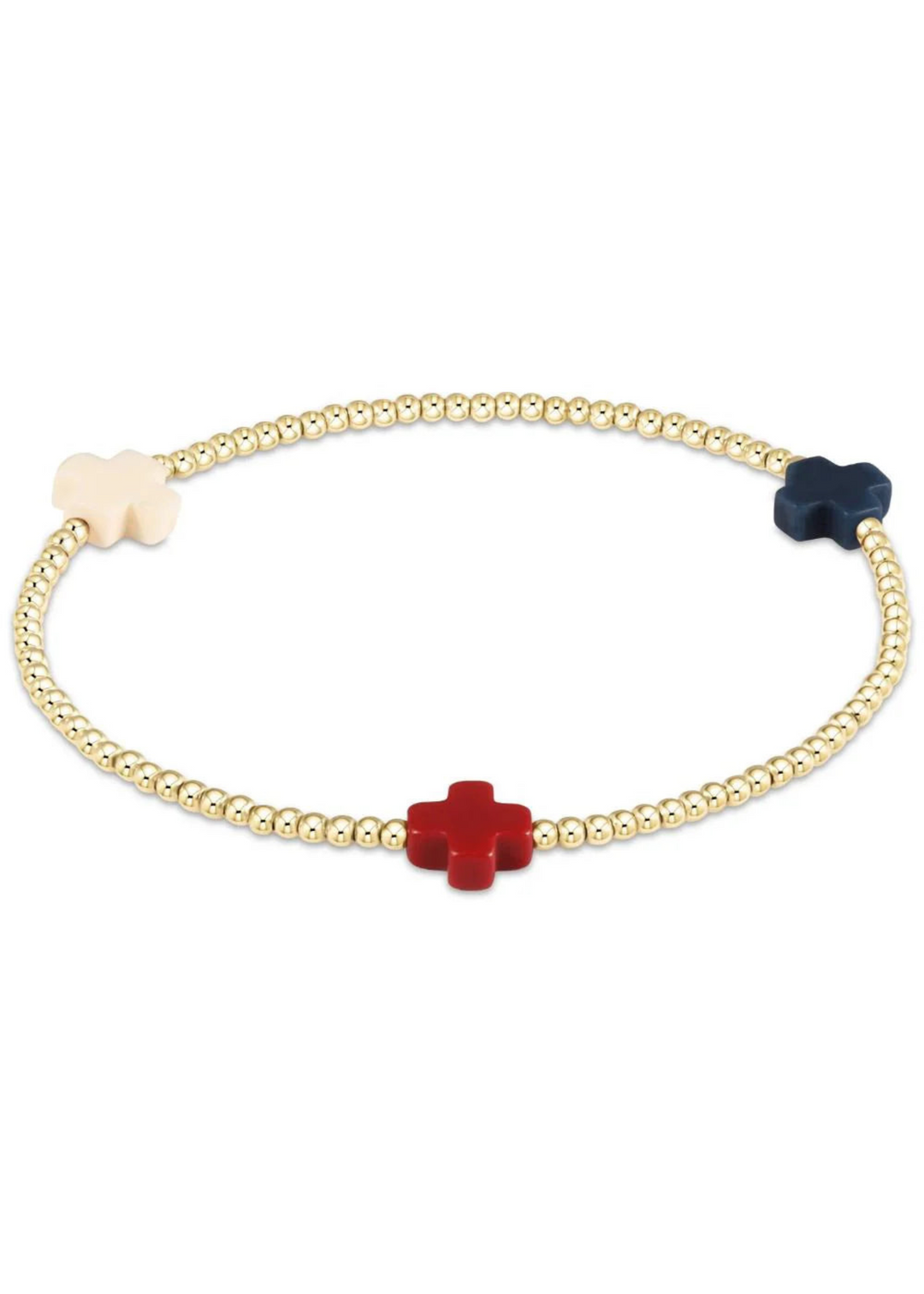 Signature Cross Gold Pattern 2mm Bead Bracelet - Firecracker