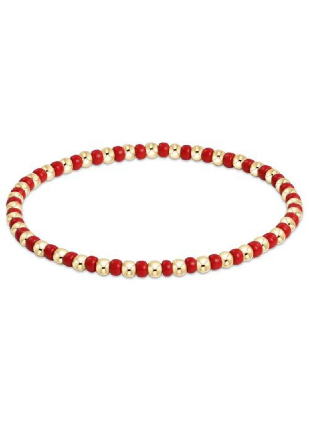 The enewton Hope Grateful Bracelet in bright red features delicate gold beads alternating with vivid red accents, creating a timeless and elegant look.