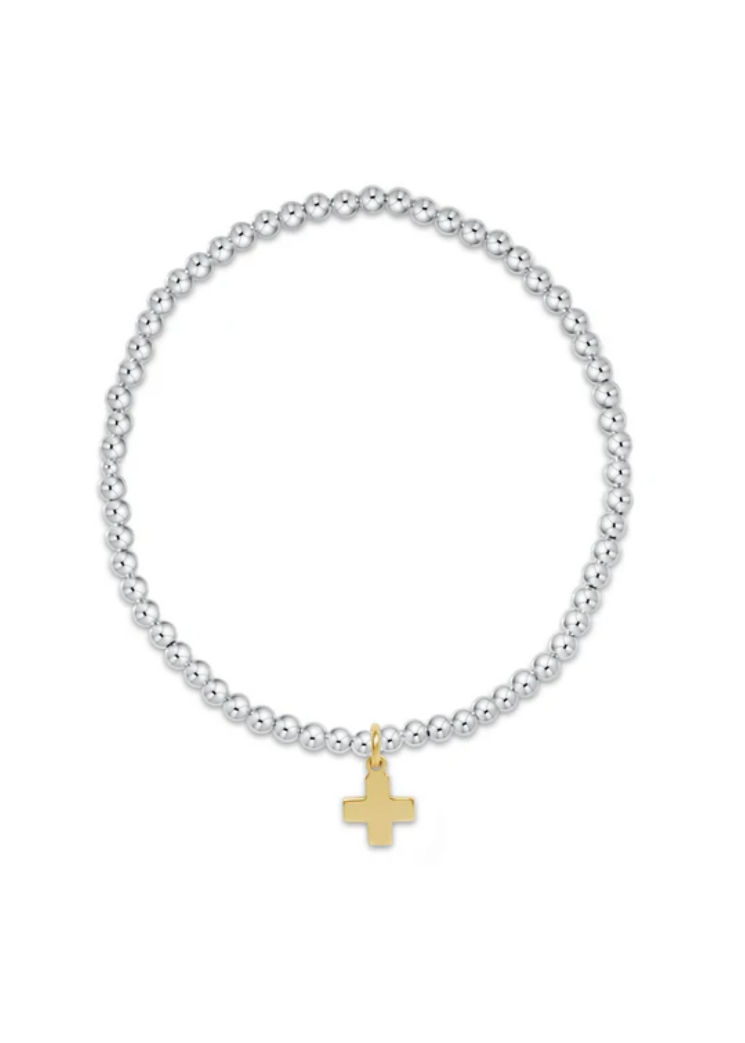 enewton designs Classic Sterling Mixed Metal 3mm Bead Bracelet with a Signature Cross Gold Charm