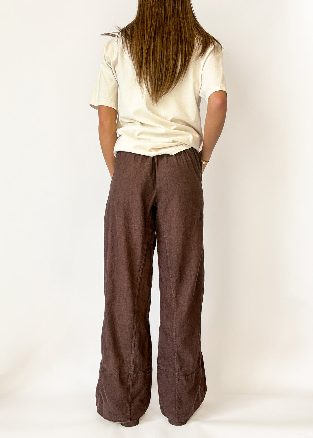 Free People Days End Linen Pull-On Pant - Double Espresso