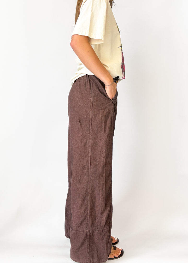 Free People Days End Linen Pull-On Pant - Double Espresso