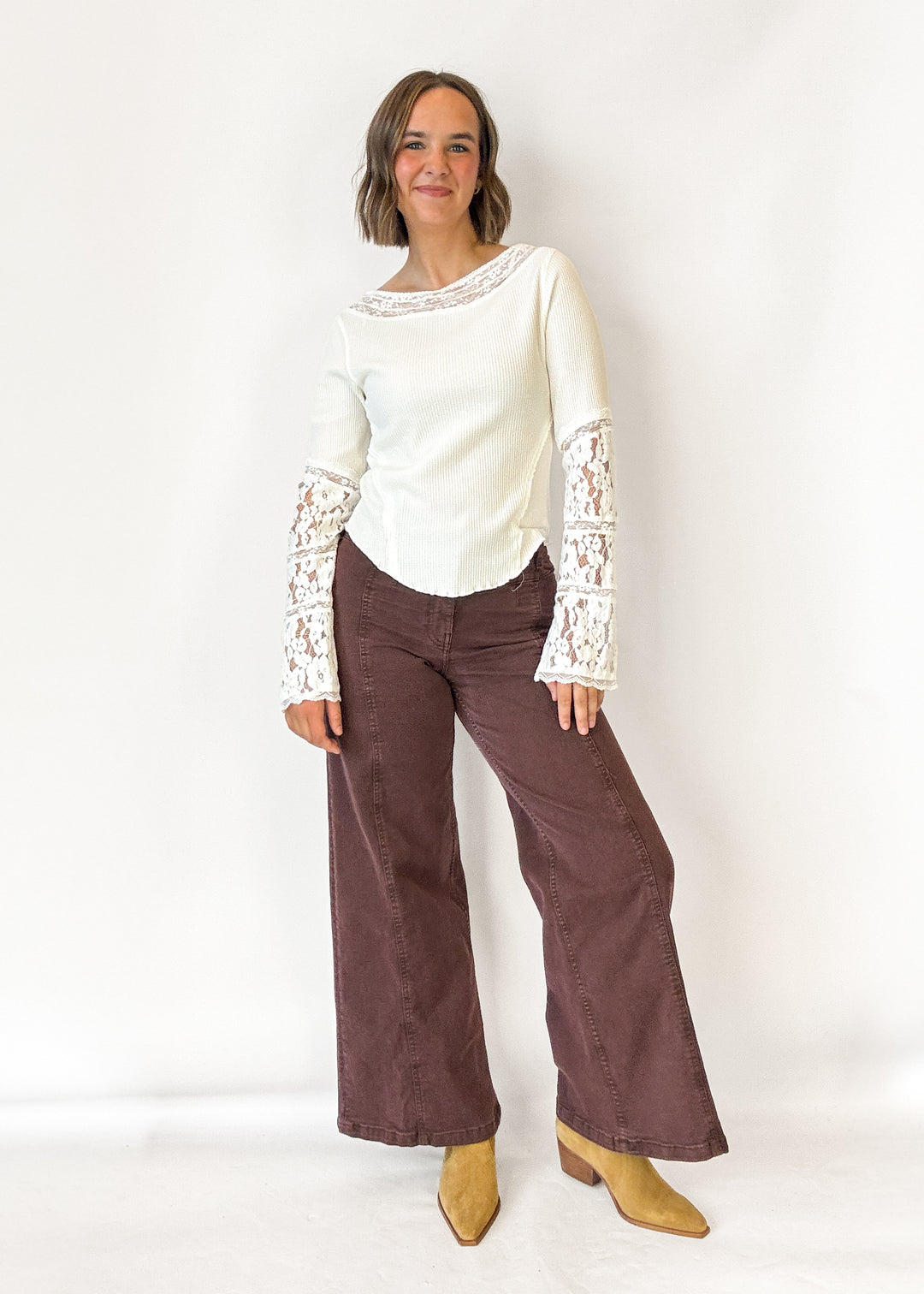 Free People Amber Lace Cuff Top