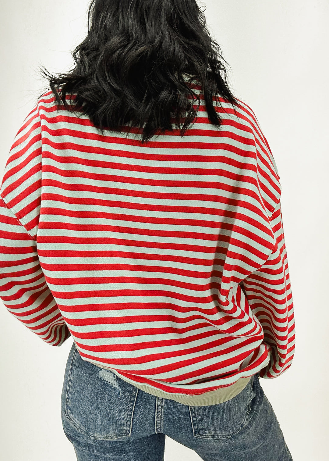 Free People Classic Striped Oversized Crewneck - Cherry Combo