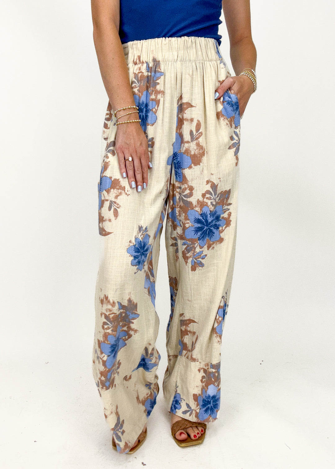 Free People Days End Printed Linen Pull-On Pants