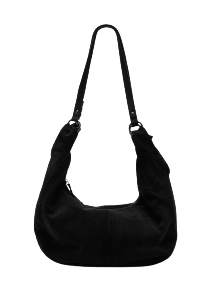 black suede hobo bag