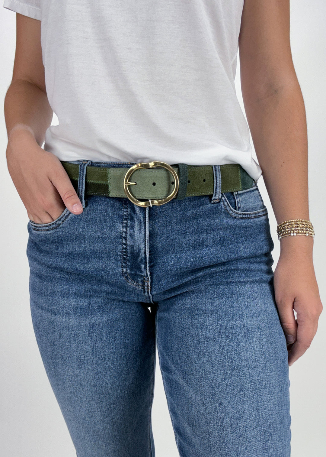 green suede mixed color belt