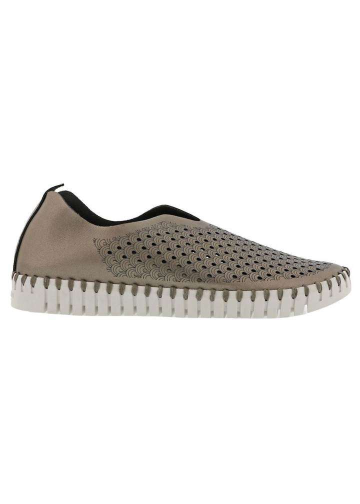 Ilse Jacobsen Tulip Perforated Slip-On Flats in Gun Metal