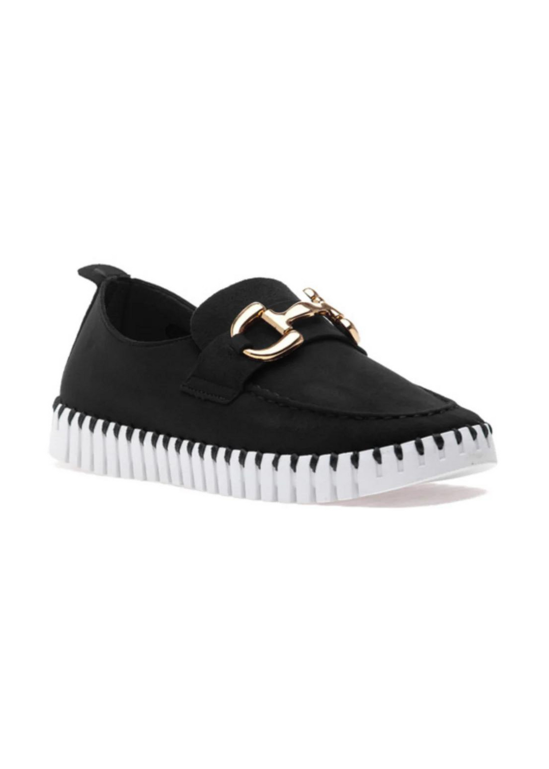 Ilse Jacobsen Tulip Perforated Slip-On Platform in Black/Gold Buckle