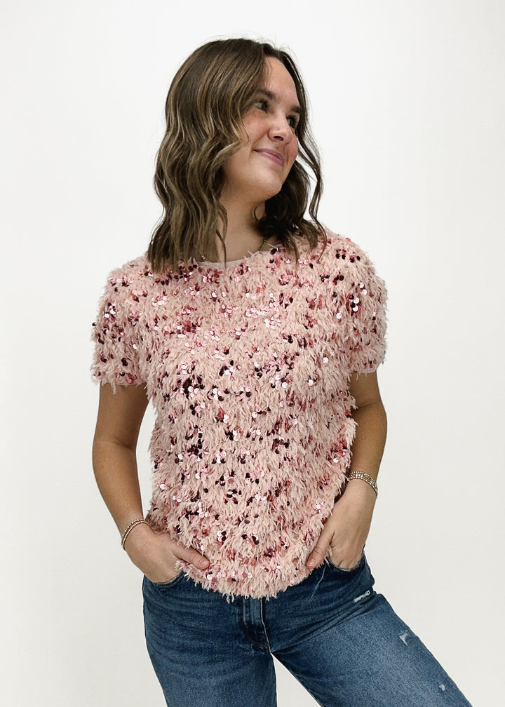 Ivy Jane Dahlia Fuzzy Sparkle Tee - Rose