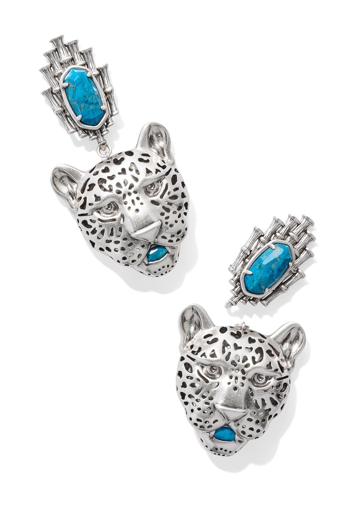 Kendra Scott Maura Jaguar Statement Earrings - Vintage Rhodium/Variegated Indigo Magnesite