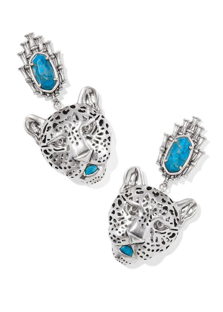 Kendra Scott Maura Jaguar Statement Earrings - Vintage Rhodium/Variegated Indigo Magnesite