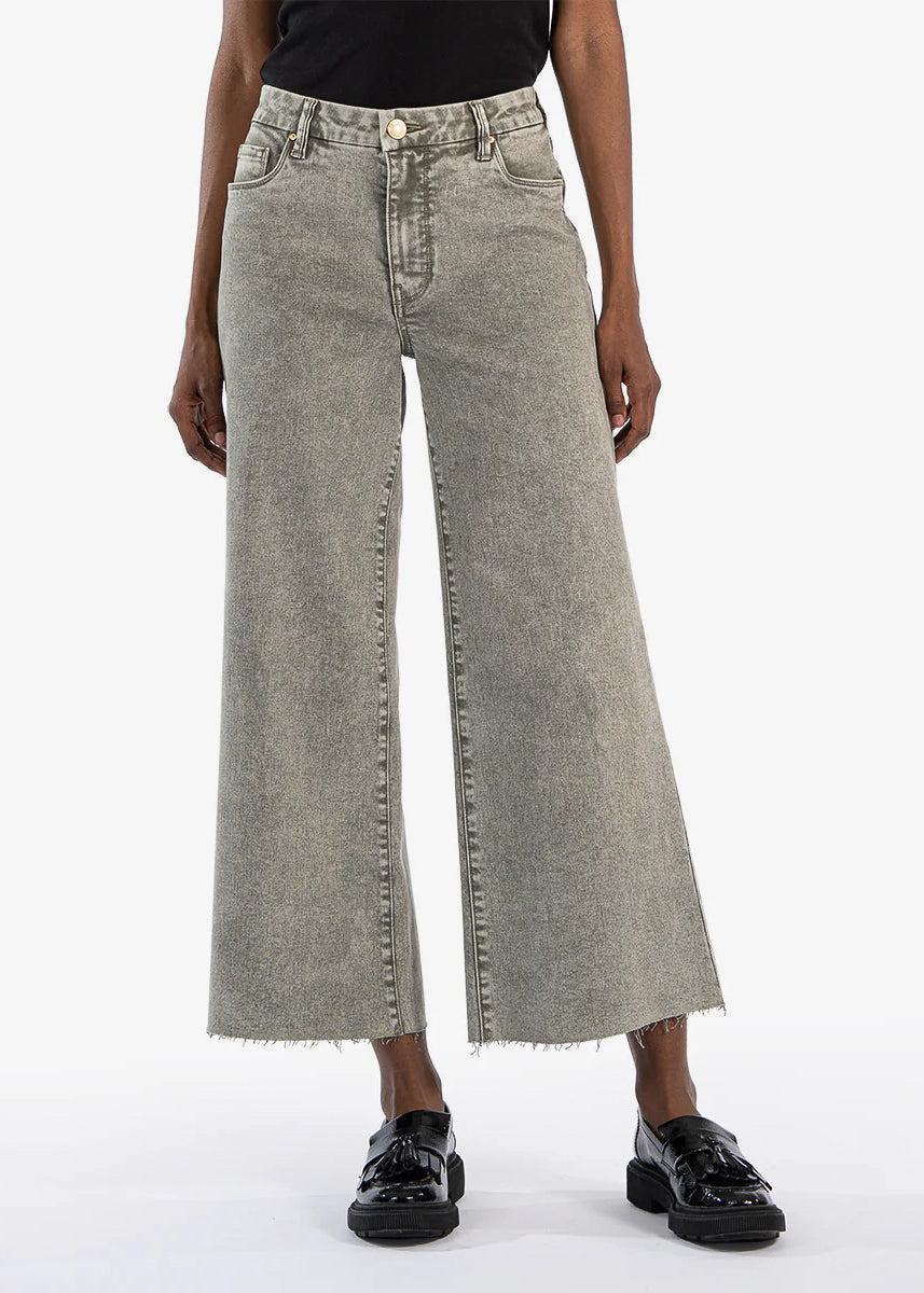 sage green washed high rise wide leg denim jeans