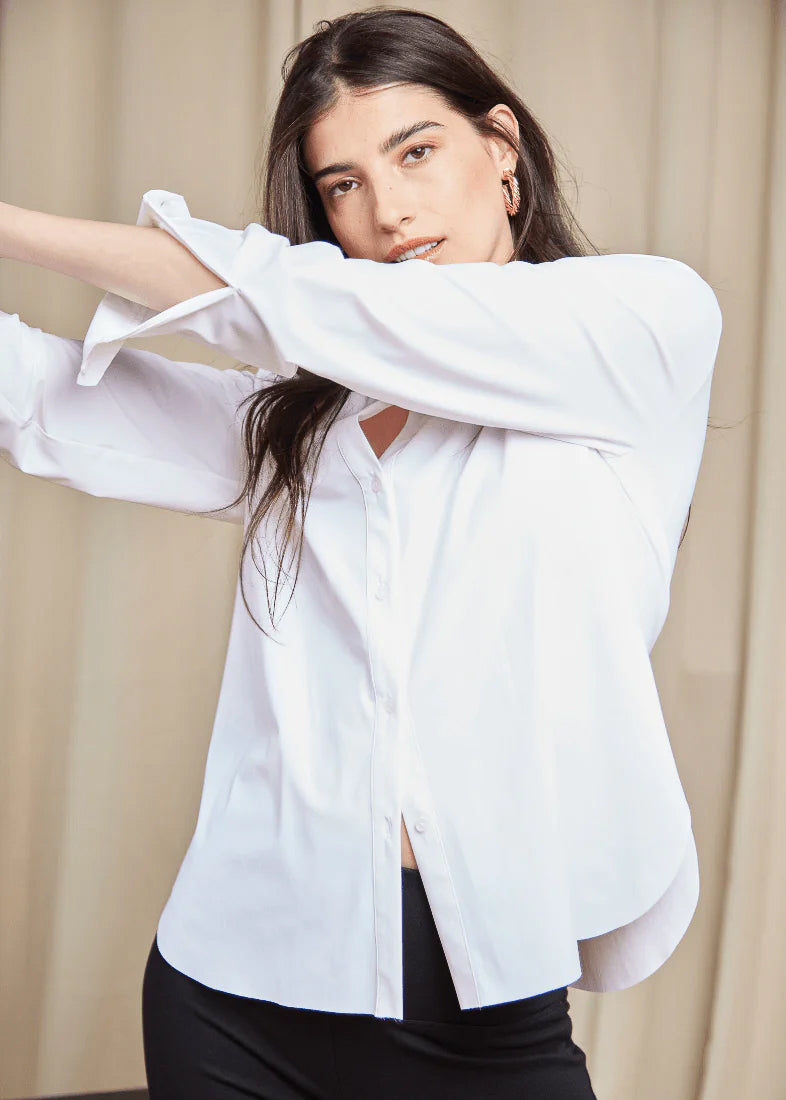 white long sleeve collared button down