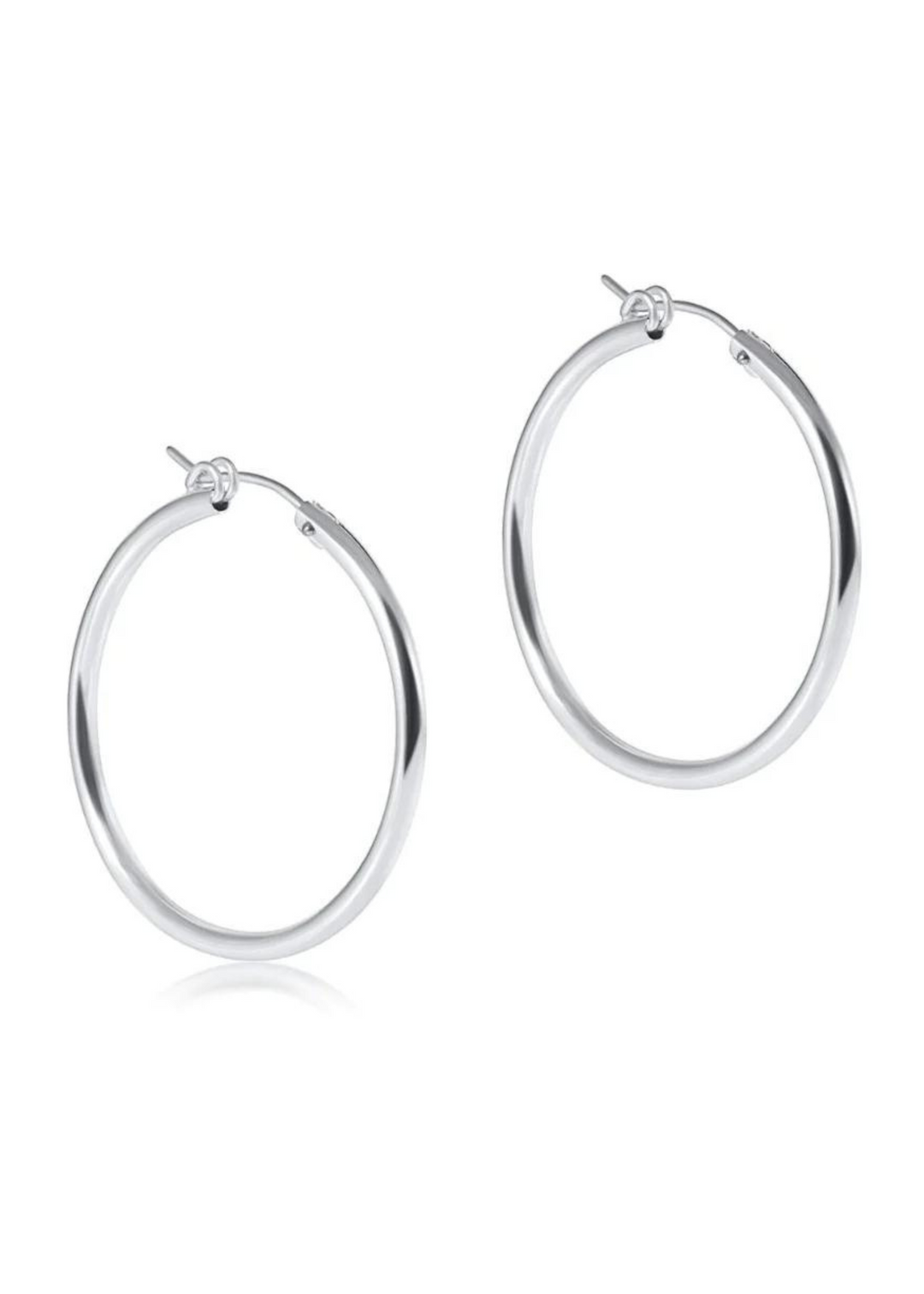 Round Sterling 1.25" Post Hoop Earrings - Smooth