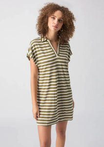 olive green stripe collared t shirt mini dress