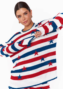 Red, white, and blue star and stripe oversized sweater 