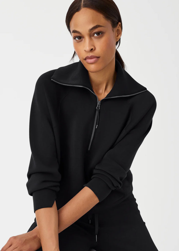 spanx black 1/2 zip collared polo sweatshirt